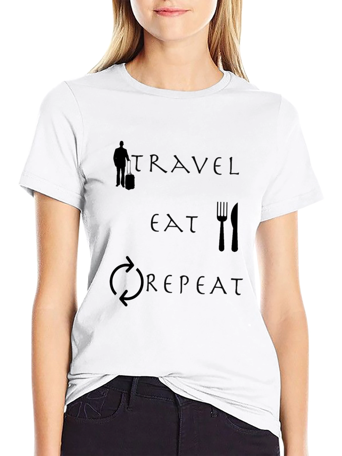 Travel Eat Repeat Graphic Tee - Black Cotton T-Shirt