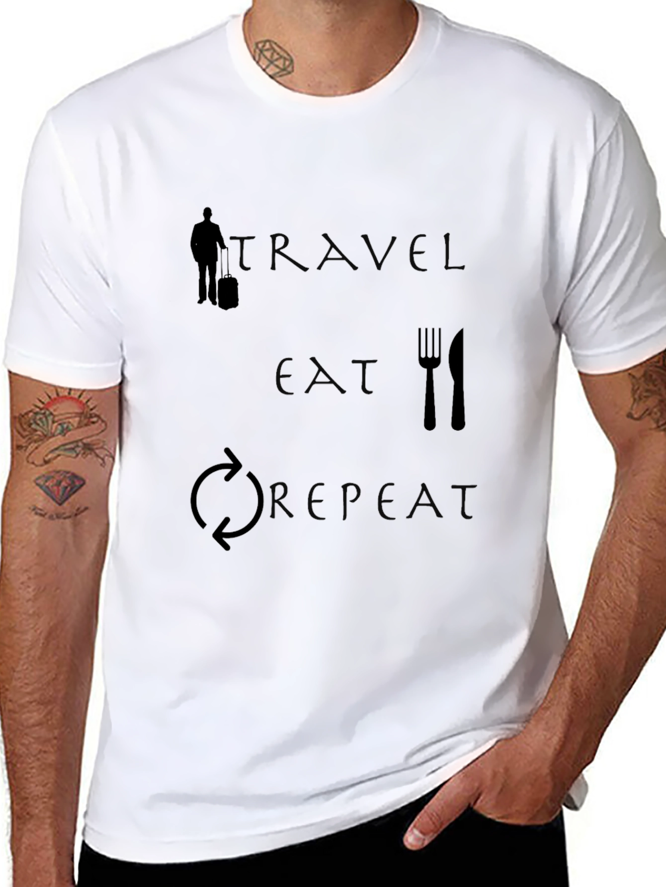 Travel Eat Repeat Graphic Tee - Black Cotton T-Shirt