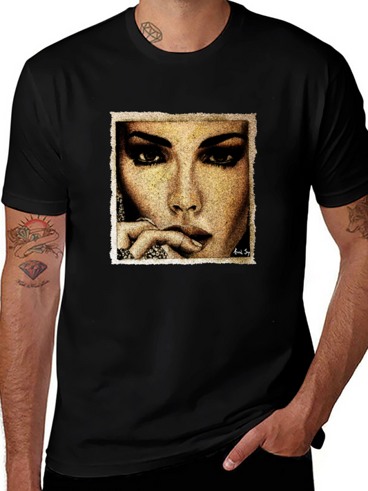 Vintage-Style Portrait Graphic Tee - Black