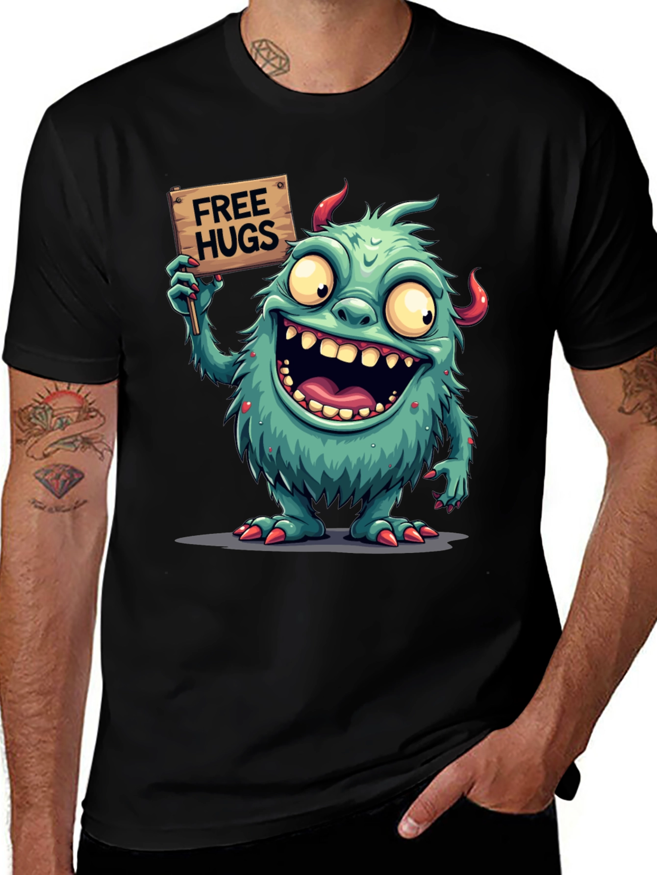 Monster Free Hugs Graphic Tee - Comfy Black T-Shirt