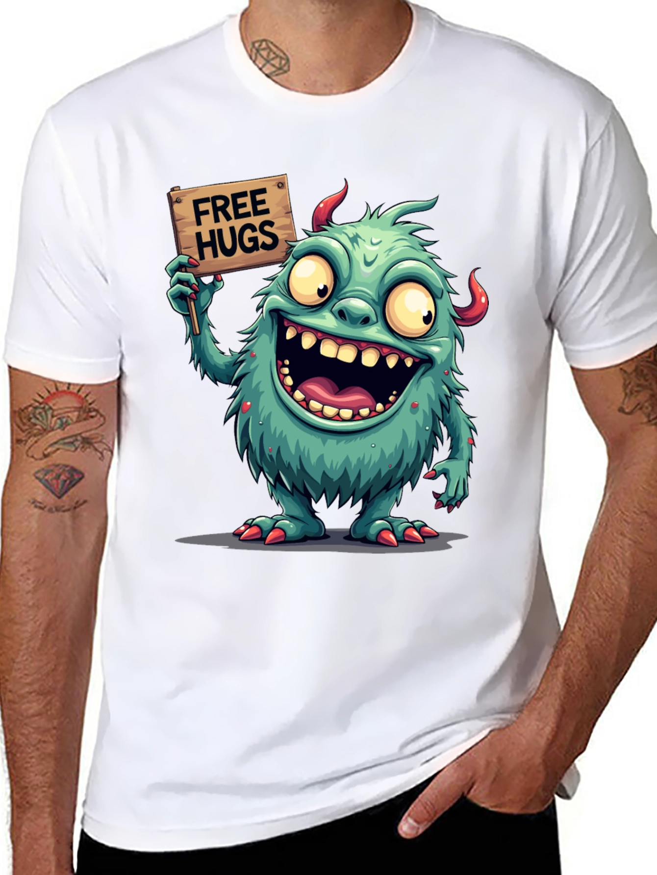 Monster Free Hugs Graphic Tee - Comfy Black T-Shirt