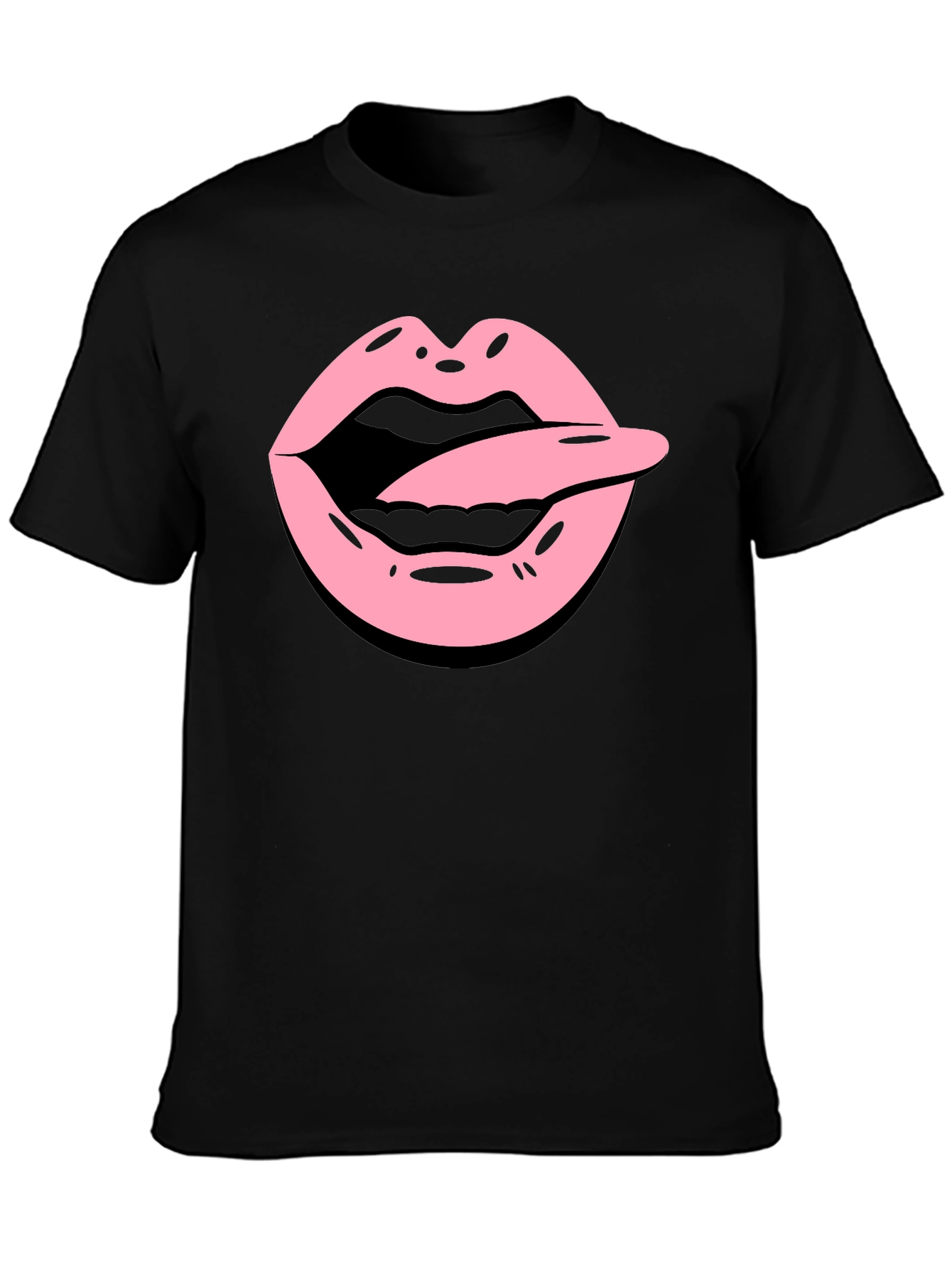 Tongue Out Graphic Tee - Black Cotton Blend Shirt