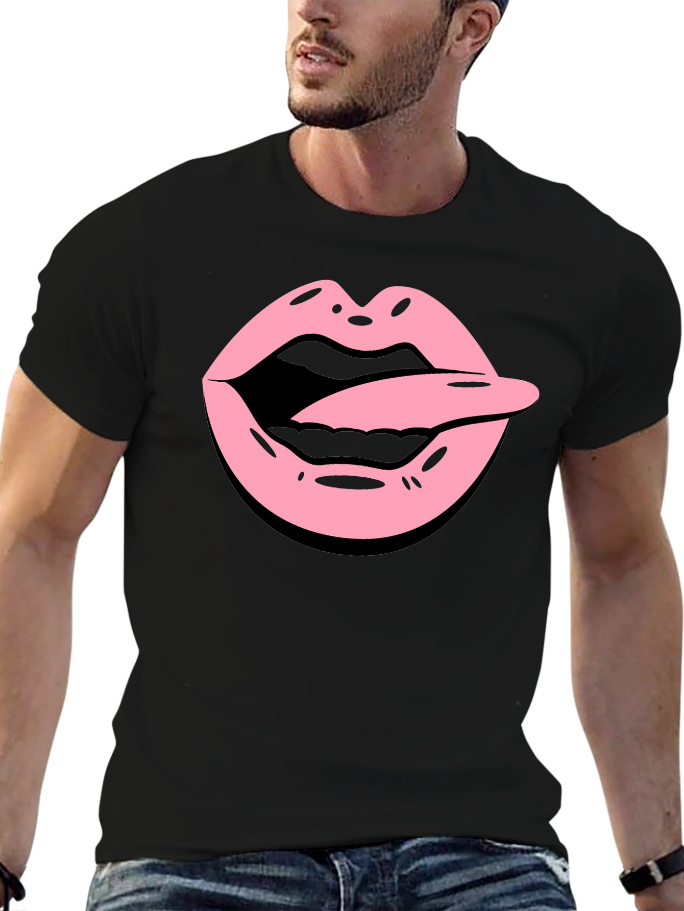 Tongue Out Graphic Tee - Black Cotton Blend Shirt