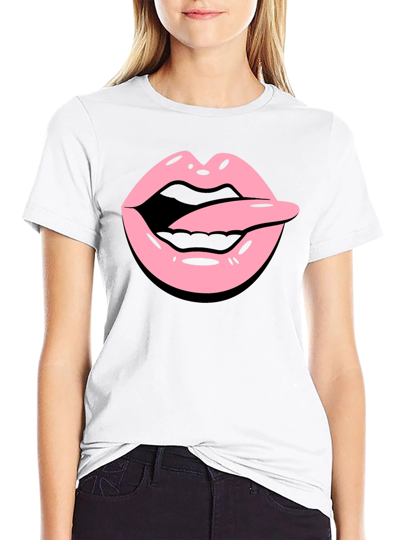 Tongue Out Graphic Tee - Black Cotton Blend Shirt