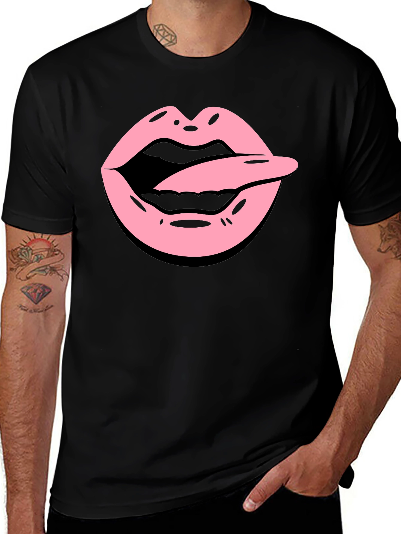 Tongue Out Graphic Tee - Black Cotton Blend Shirt