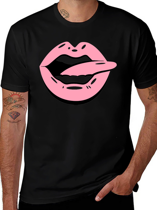 Tongue Out Graphic Tee - Black Cotton Blend Shirt