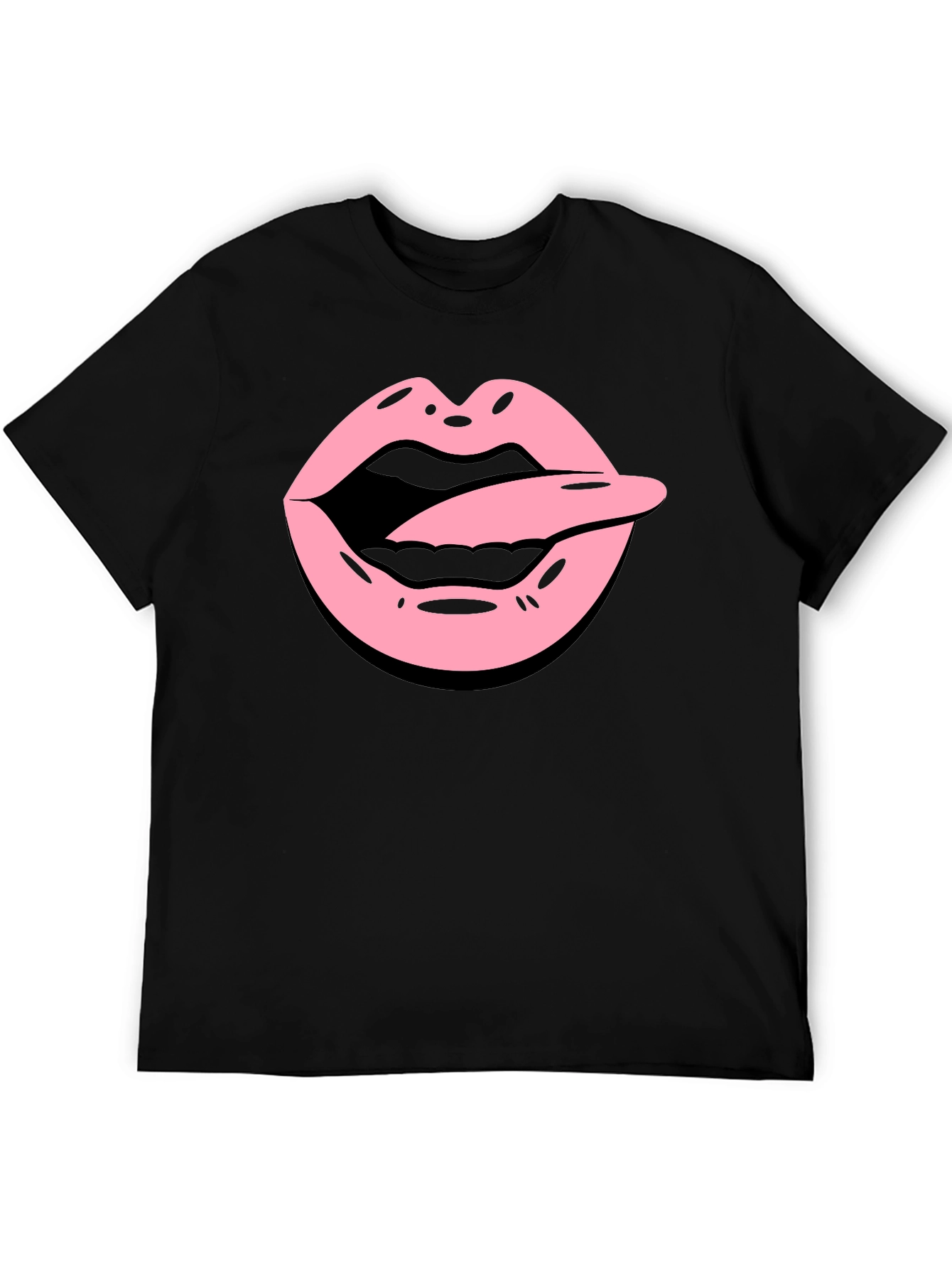 Tongue Out Graphic Tee - Black Cotton Blend Shirt