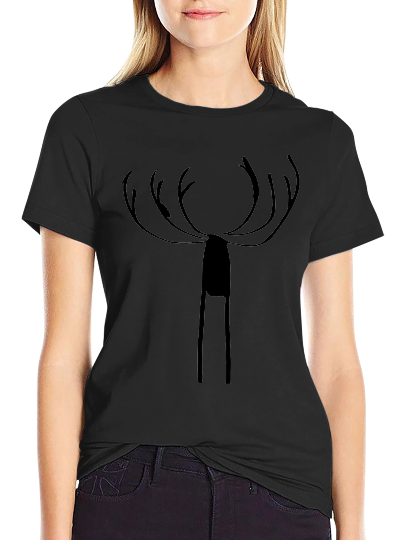 Minimalist Deer Antler Graphic Black T-Shirt