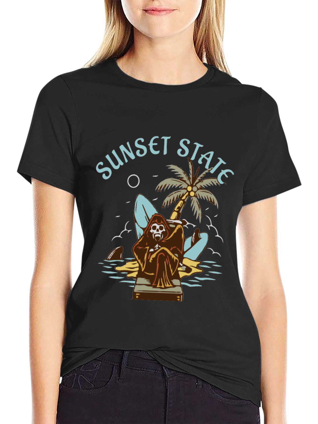 Sunset State Graphic Tee - Grim Reaper Beach Design