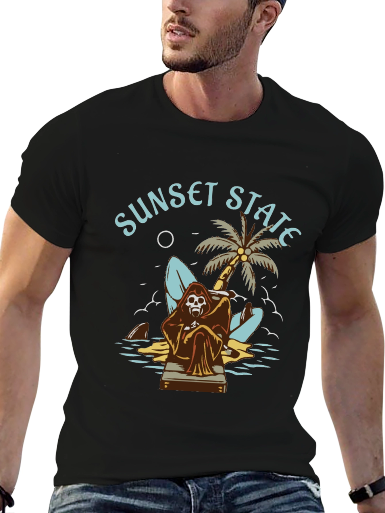 Sunset State Graphic Tee - Grim Reaper Beach Design