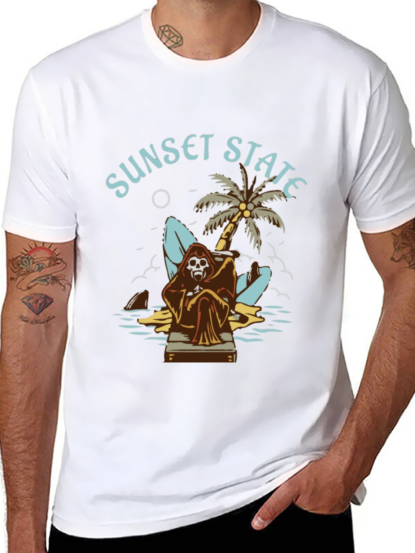 Sunset State Graphic Tee - Grim Reaper Beach Design