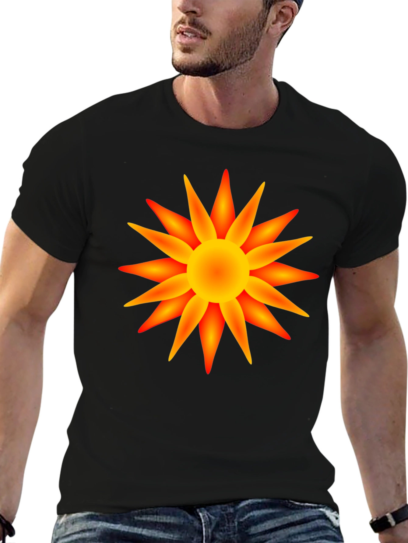 Radiant Sun Graphic T-Shirt - Bold Black Cotton Tee