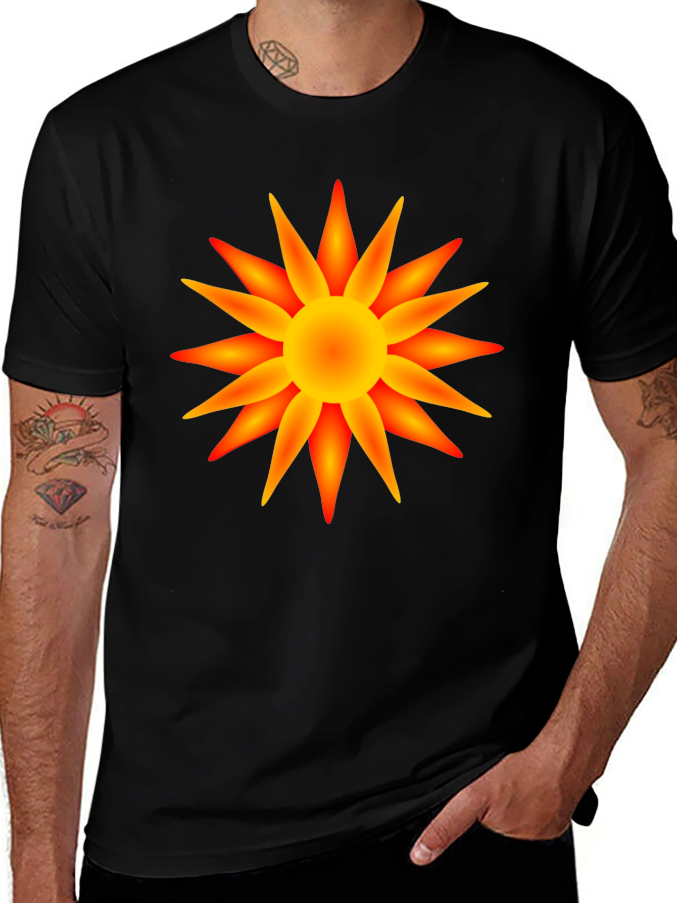 Radiant Sun Graphic T-Shirt - Bold Black Cotton Tee
