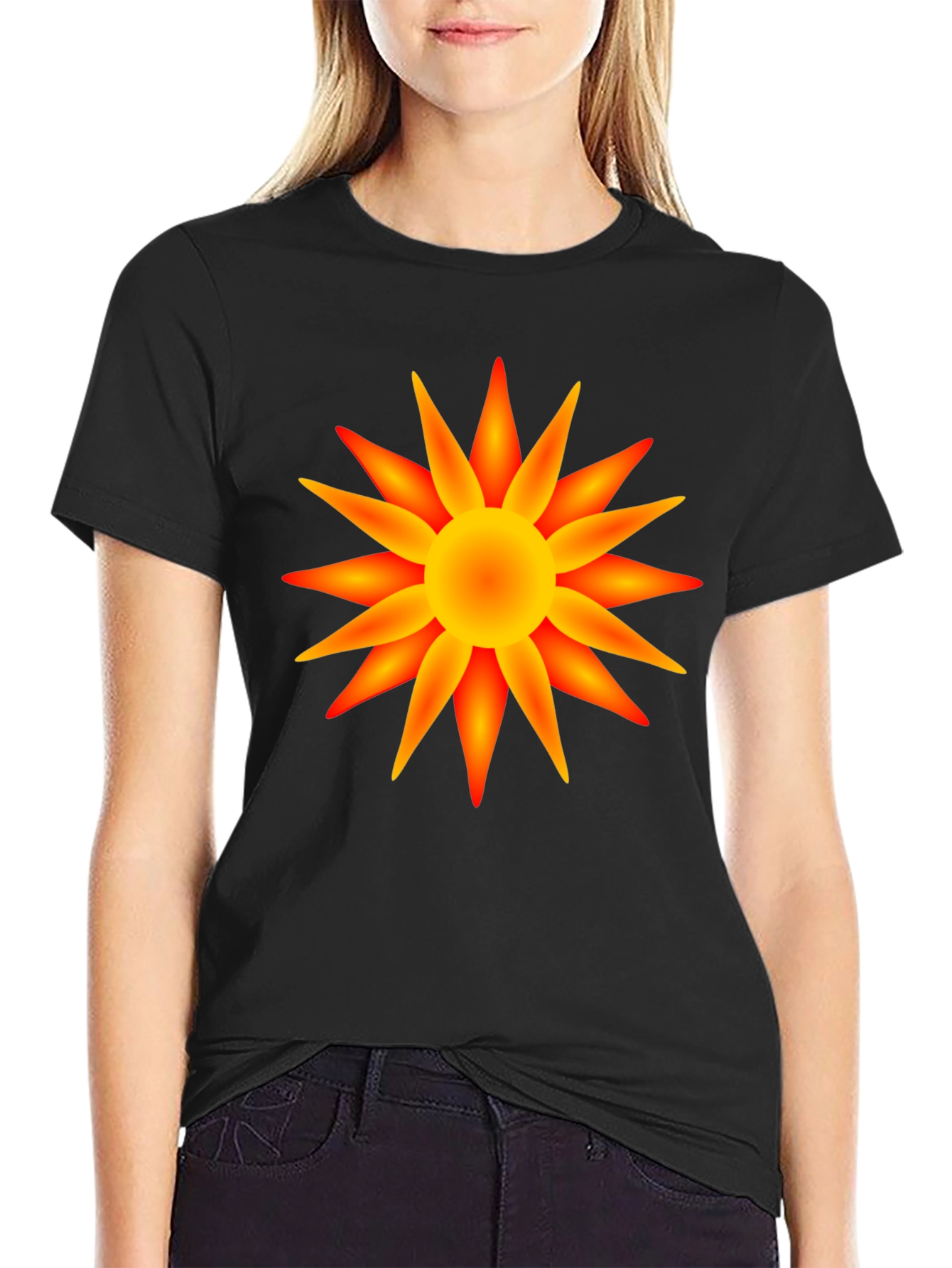Radiant Sun Graphic T-Shirt - Bold Black Cotton Tee