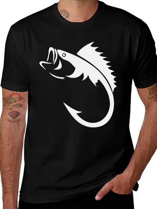 Bass Fish Hook Graphic Tee - Black Cotton T-Shirt