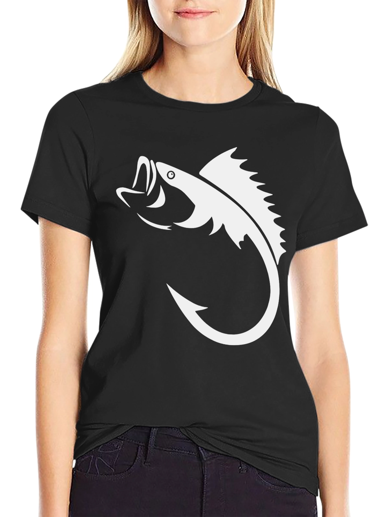Bass Fish Hook Graphic Tee - Black Cotton T-Shirt