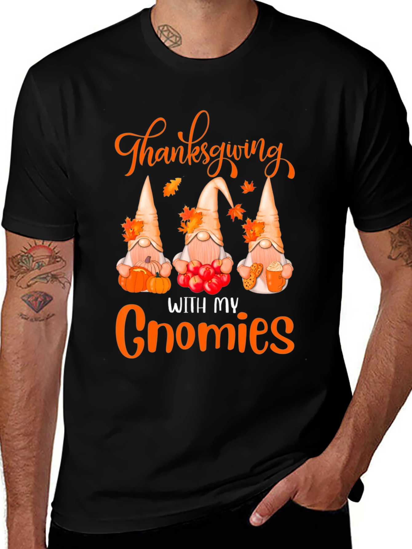 Thanksgiving With My Gnomies Black T-Shirt