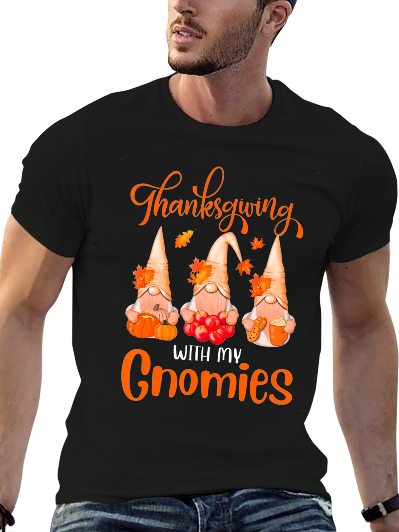Thanksgiving With My Gnomies Black T-Shirt