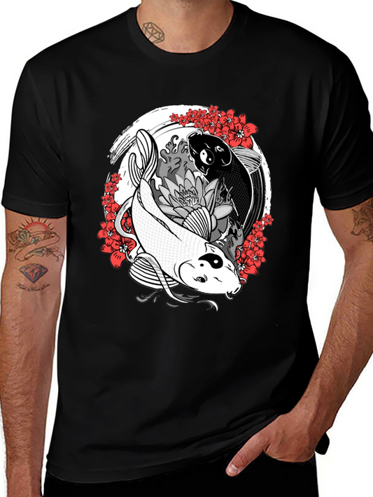 Yin Yang Koi Fish Graphic Tee - Black