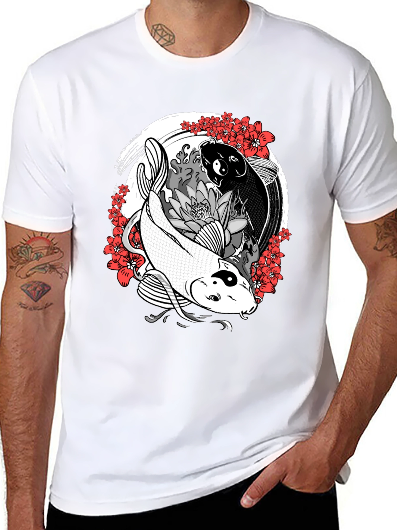 Yin Yang Koi Fish Graphic Tee - Black