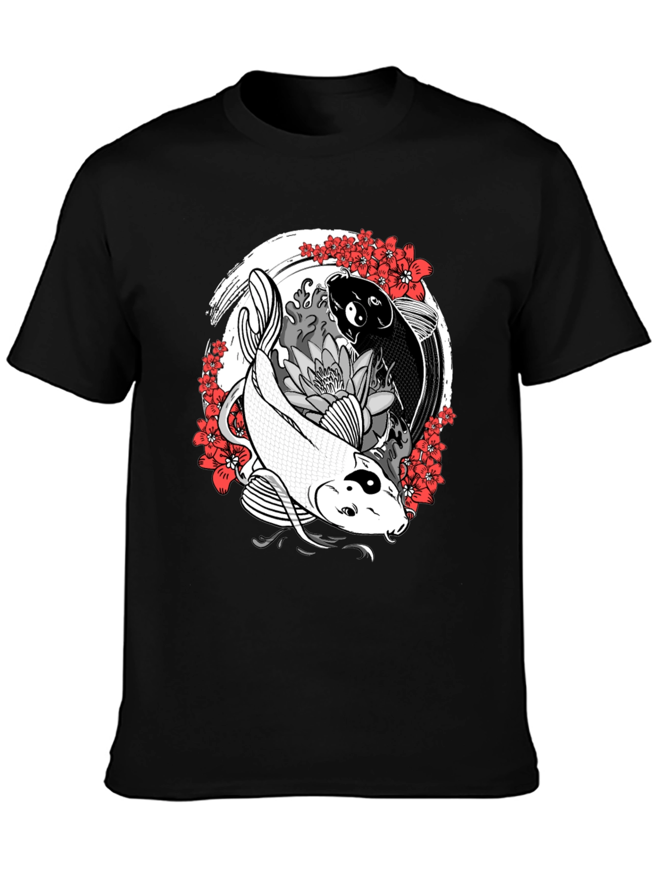 Yin Yang Koi Fish Graphic Tee - Black