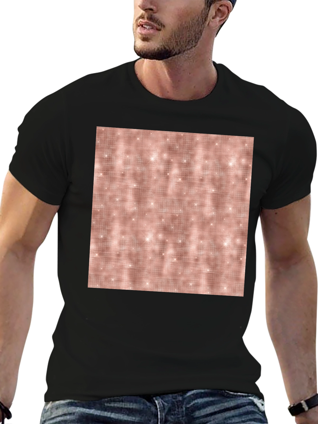 Stylish Black Tee with Rose Gold Sparkle Pattern