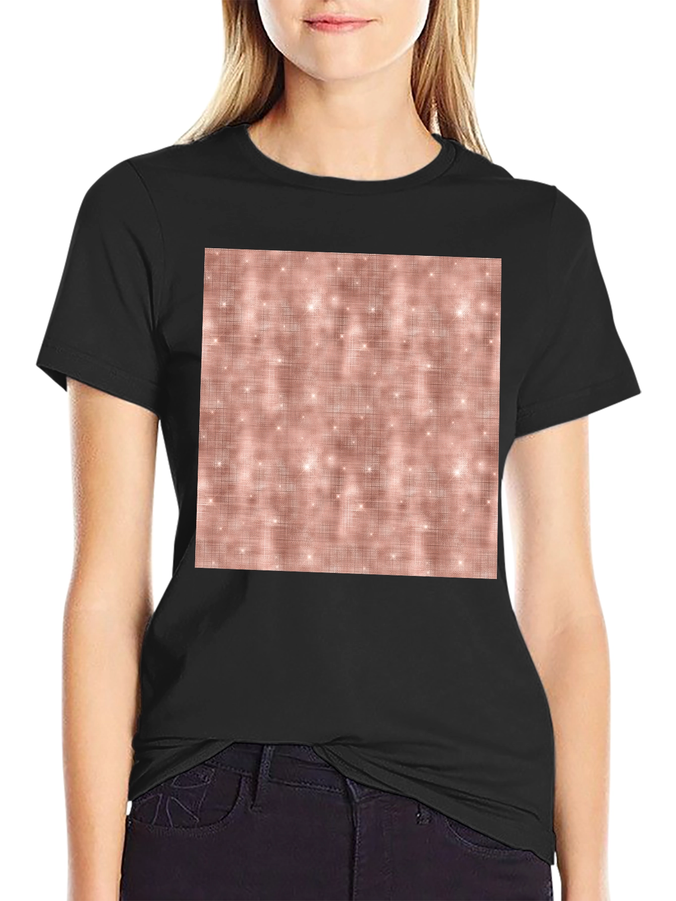 Stylish Black Tee with Rose Gold Sparkle Pattern