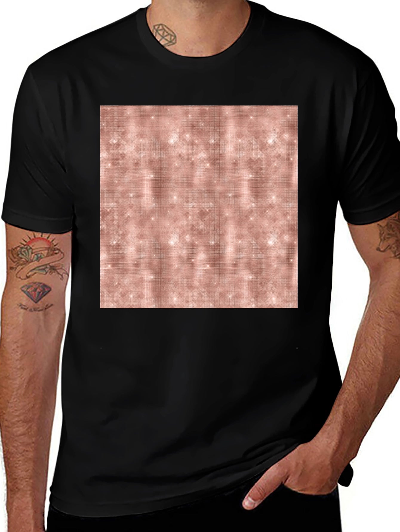 Stylish Black Tee with Rose Gold Sparkle Pattern
