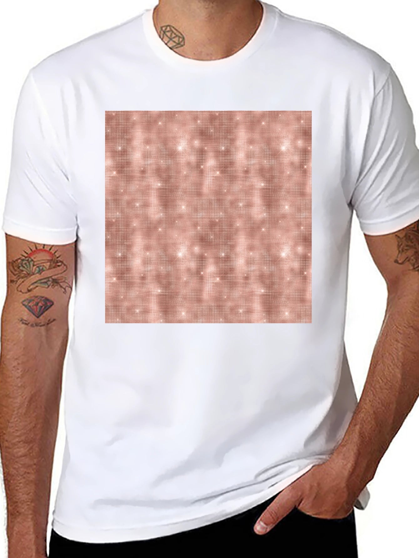Stylish Black Tee with Rose Gold Sparkle Pattern