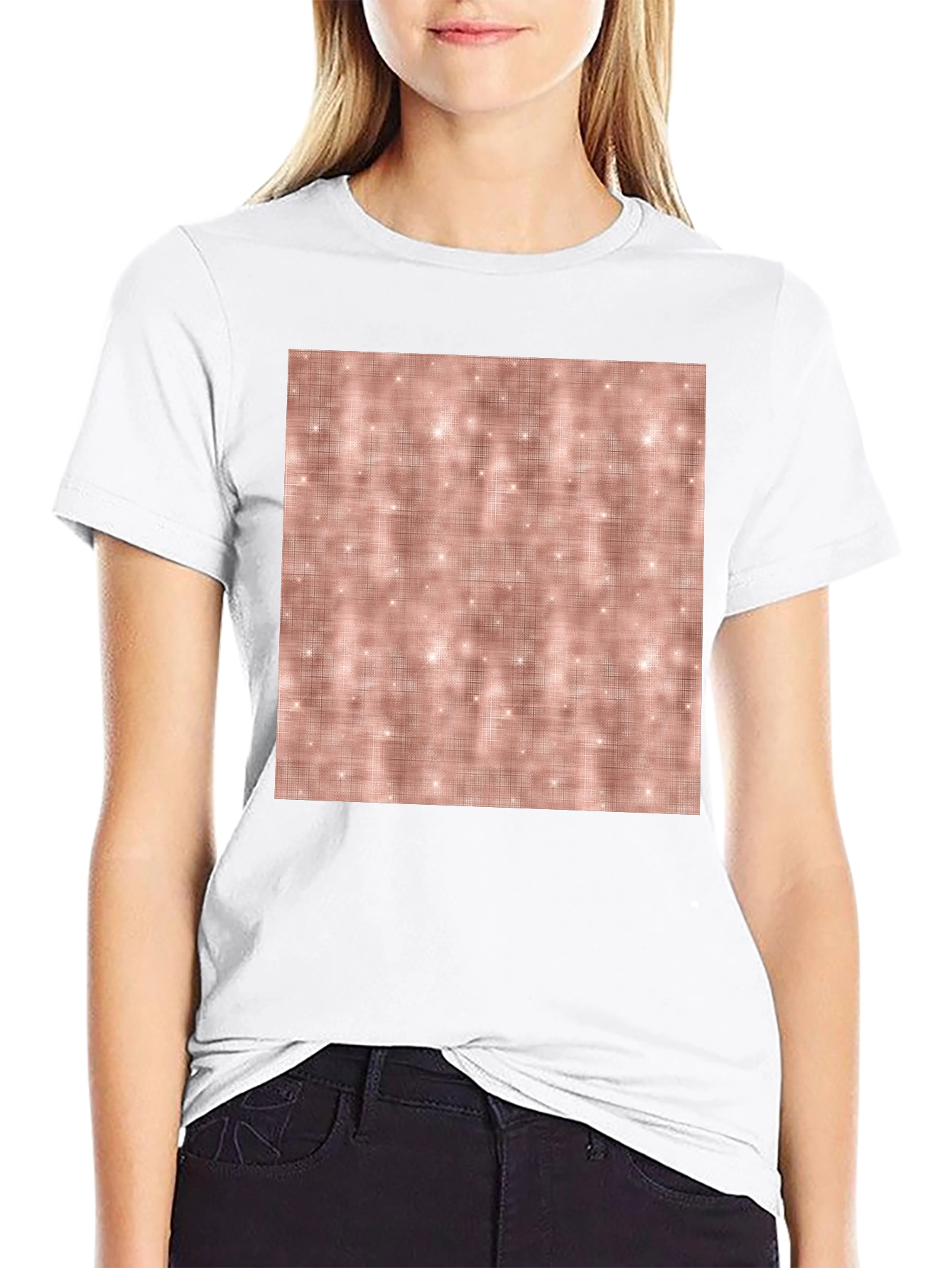 Stylish Black Tee with Rose Gold Sparkle Pattern