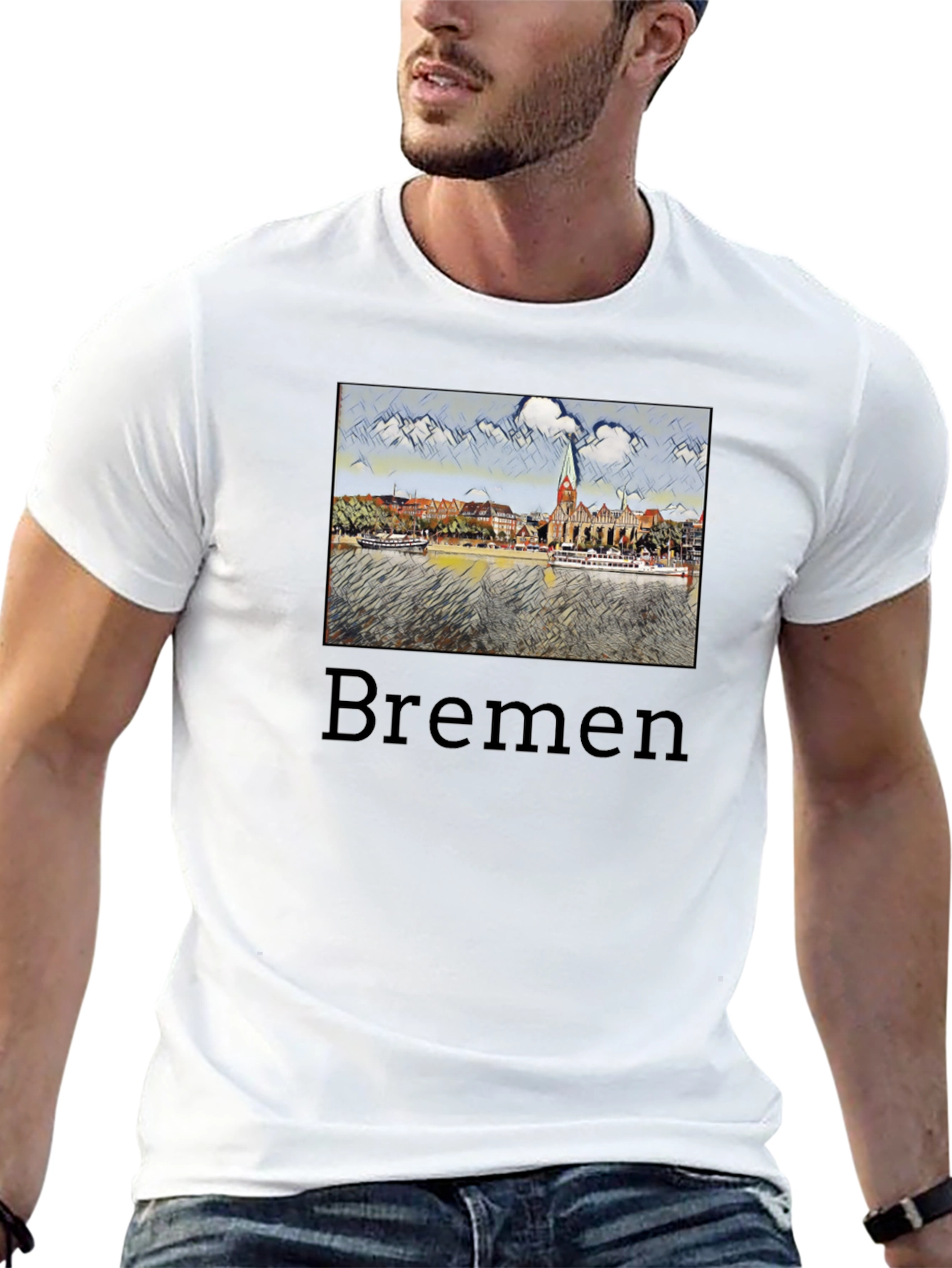 Bremen Cityscape Graphic Tee - Black Cotton