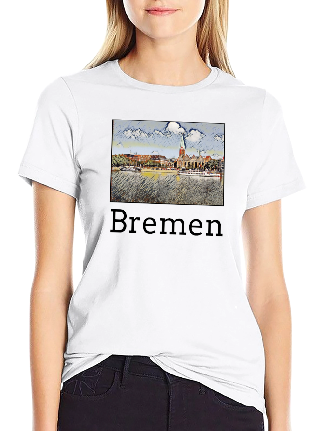 Bremen Cityscape Graphic Tee - Black Cotton