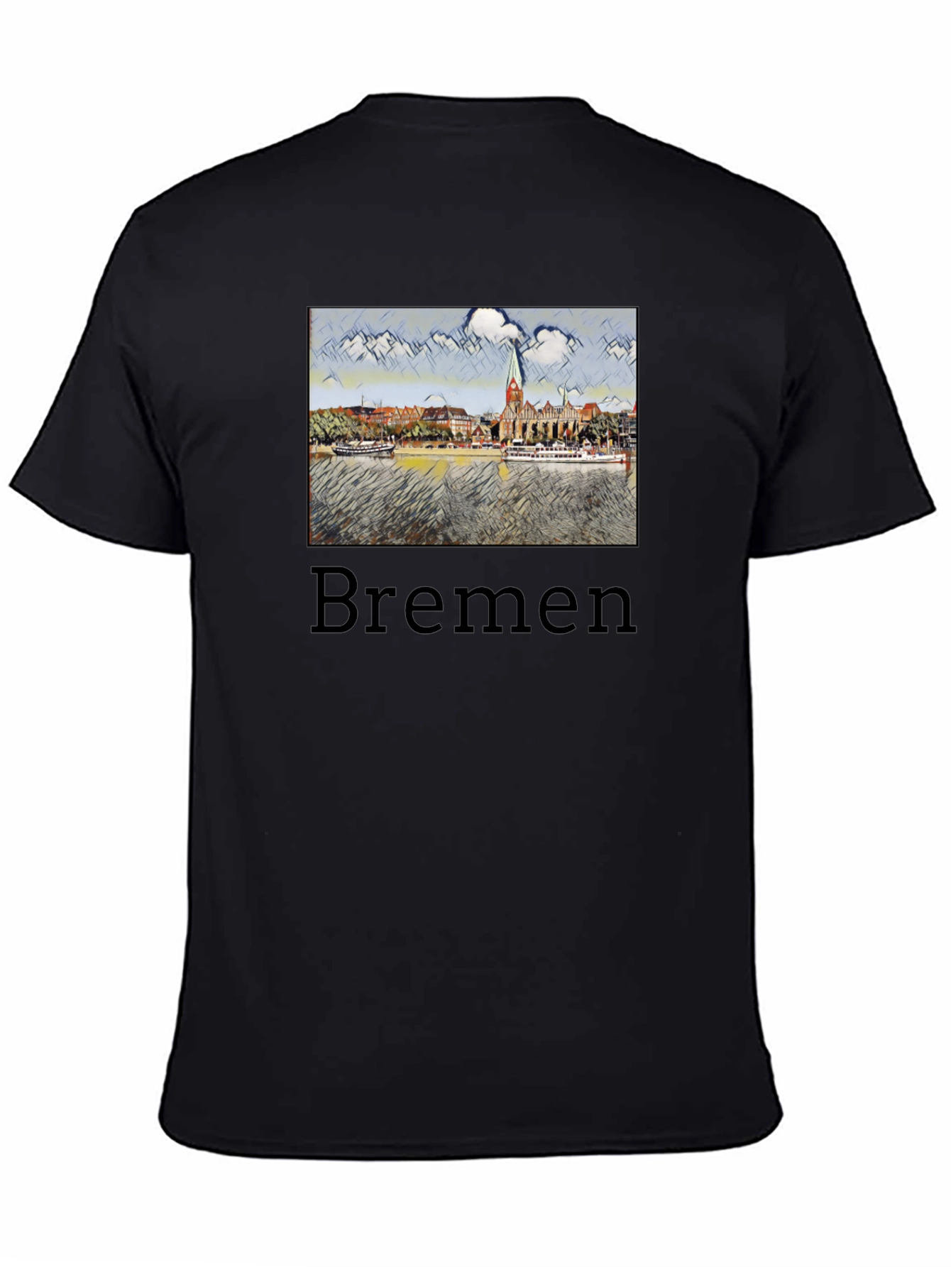 Bremen Cityscape Graphic Tee - Black Cotton