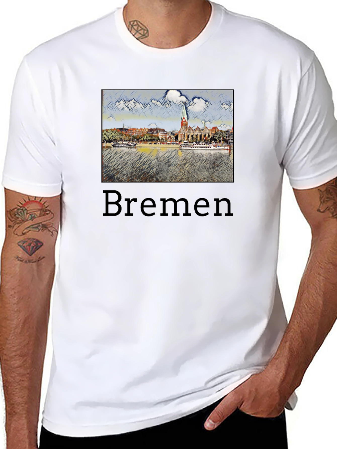Bremen Cityscape Graphic Tee - Black Cotton
