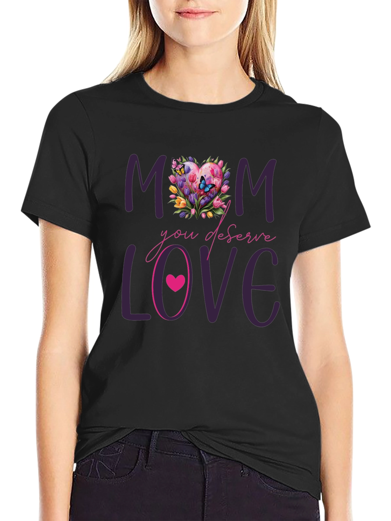 Mom Deserves Love Floral Heart T-Shirt