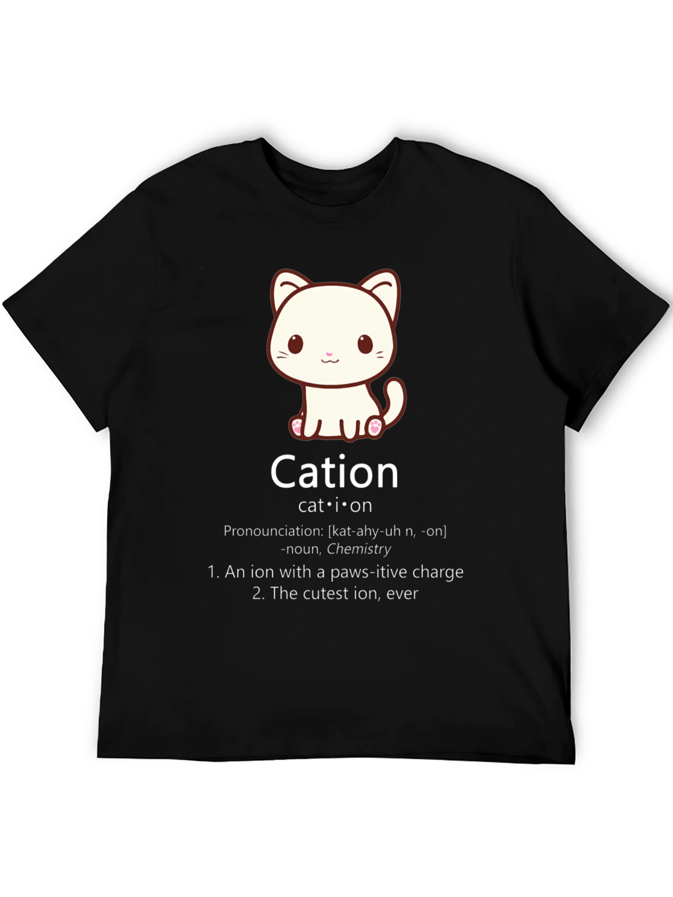 Cation Cat Pun T-Shirt Funny Chemistry Science Tee