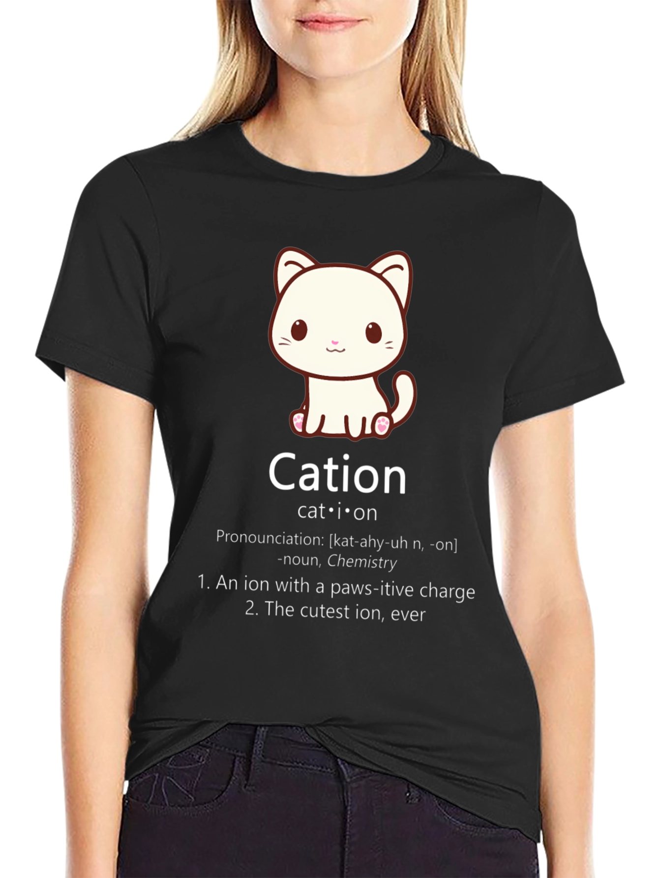 Cation Cat Pun T-Shirt Funny Chemistry Science Tee