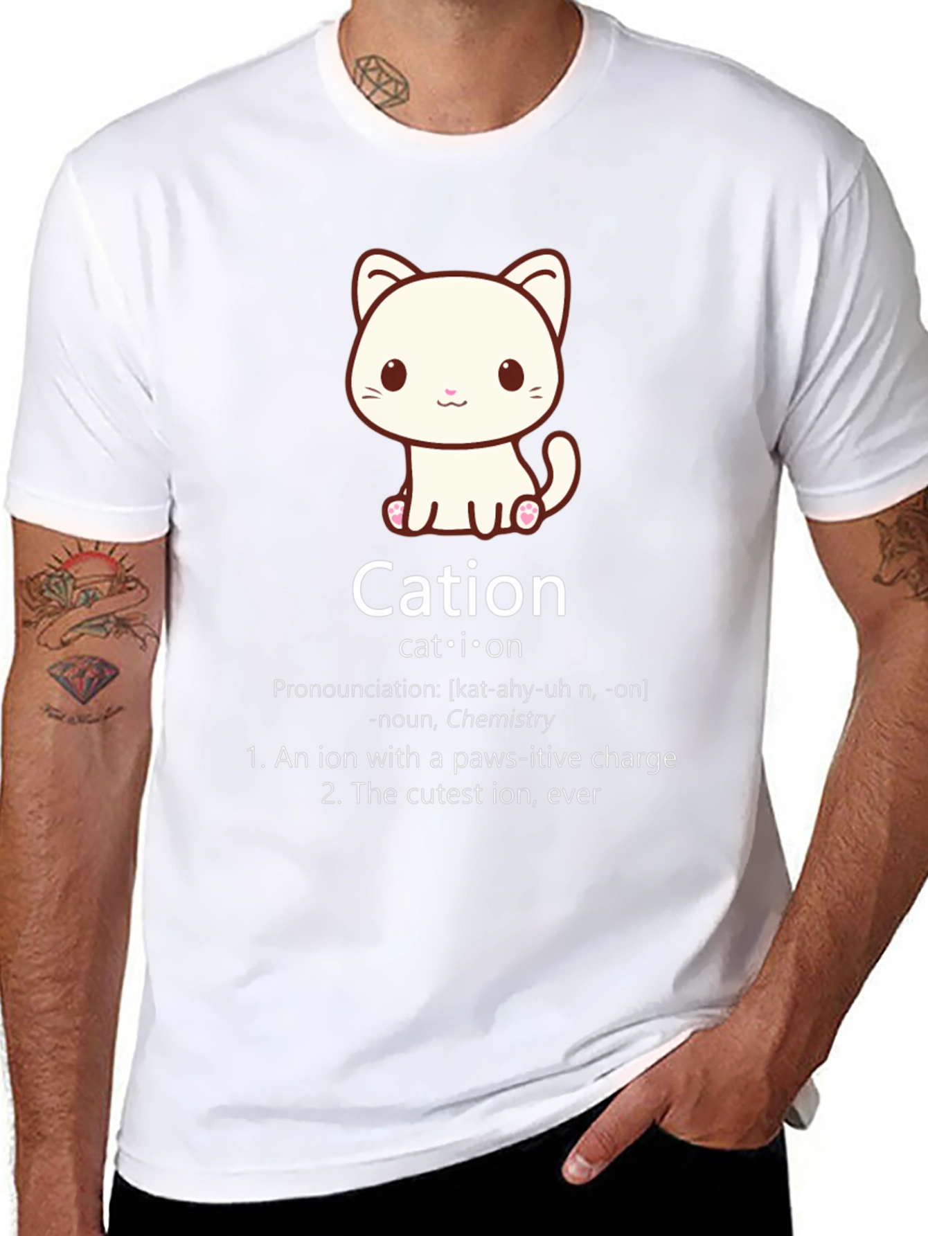 Cation Cat Pun T-Shirt Funny Chemistry Science Tee