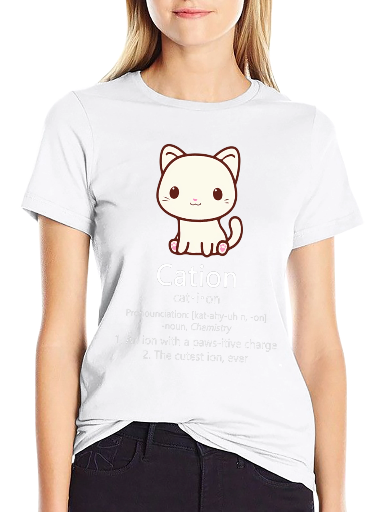 Cation Cat Pun T-Shirt Funny Chemistry Science Tee
