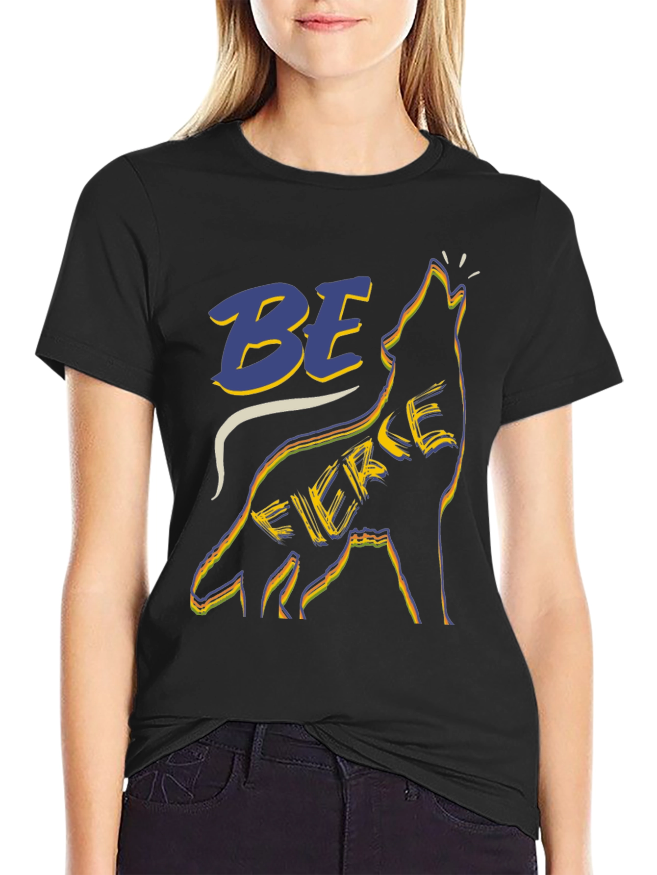 Be Fierce Wolf Graphic Tee - Black