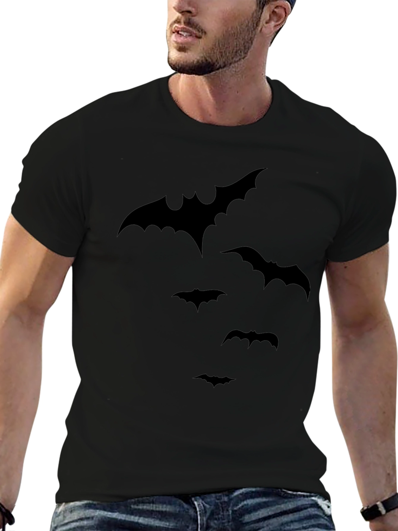 Mens Black Bat Graphic T-Shirt