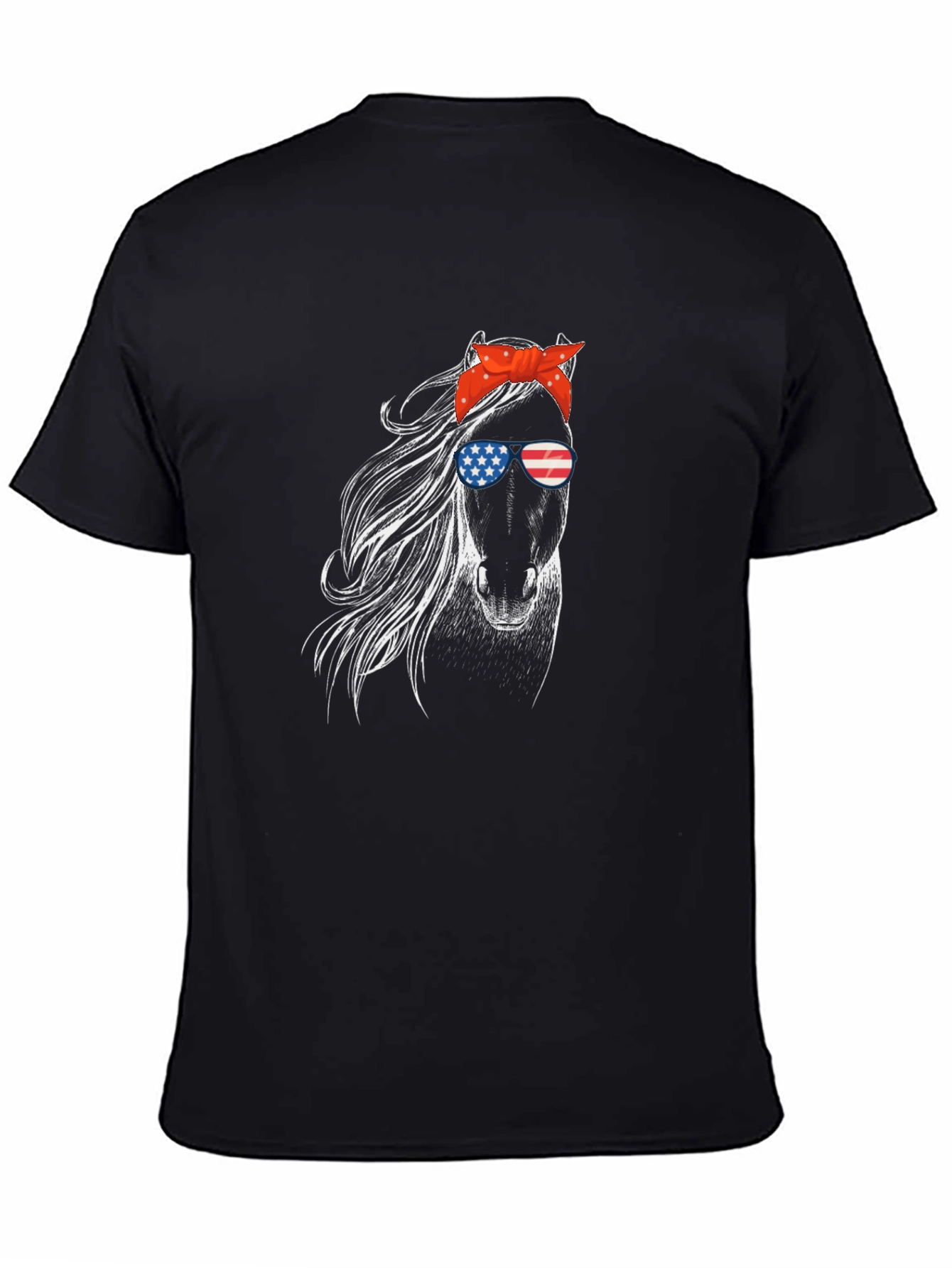Patriotic Horse Graphic Tee - Black Cotton