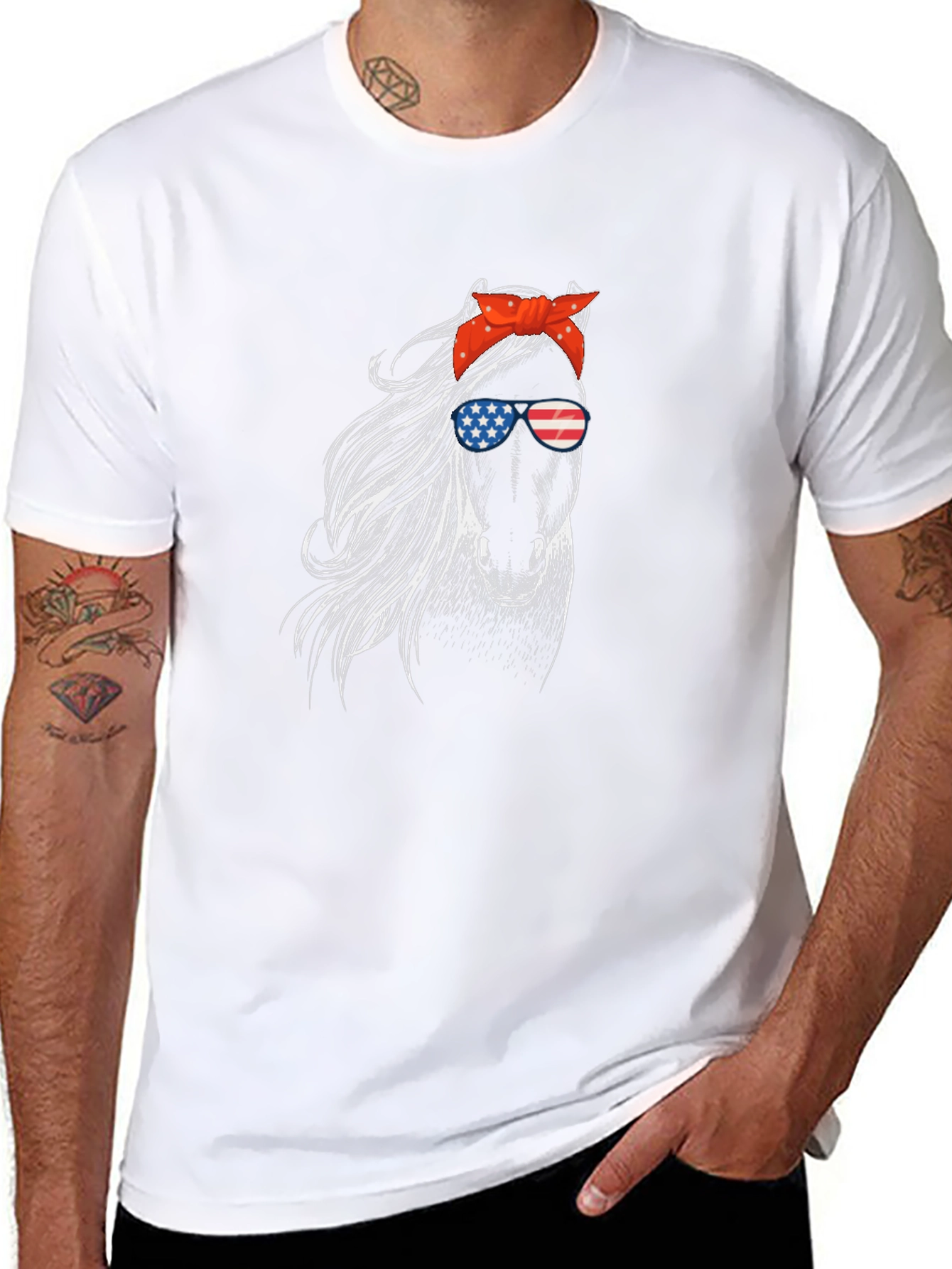 Patriotic Horse Graphic Tee - Black Cotton