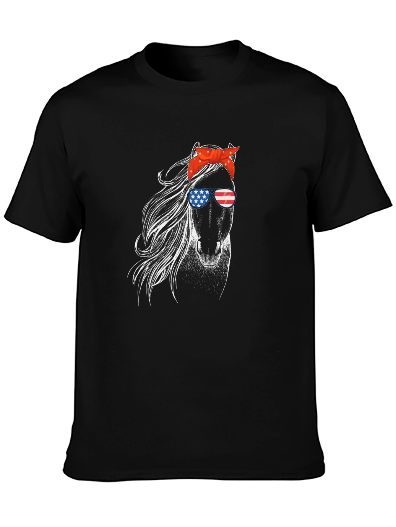 Patriotic Horse Graphic Tee - Black Cotton