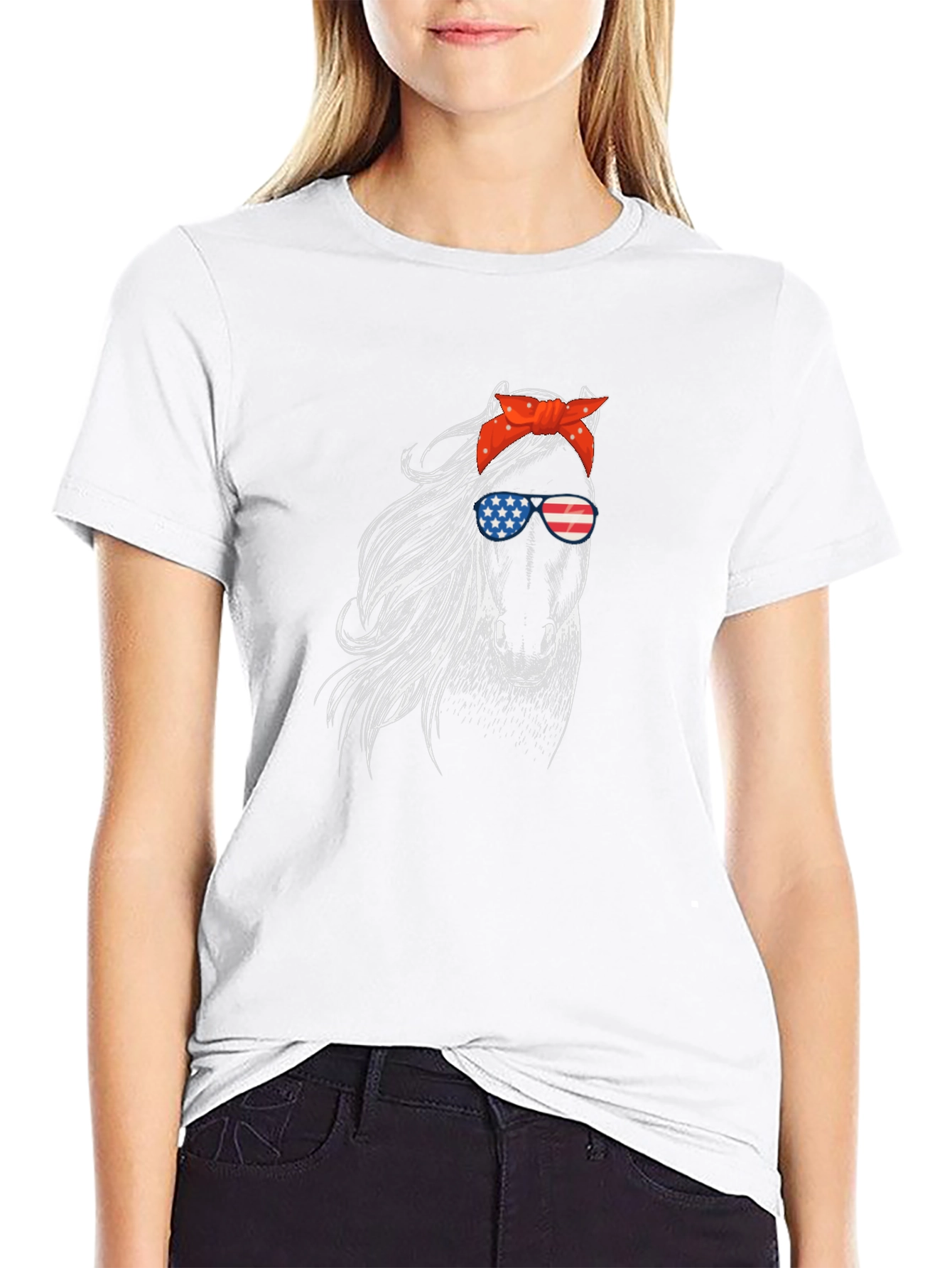 Patriotic Horse Graphic Tee - Black Cotton