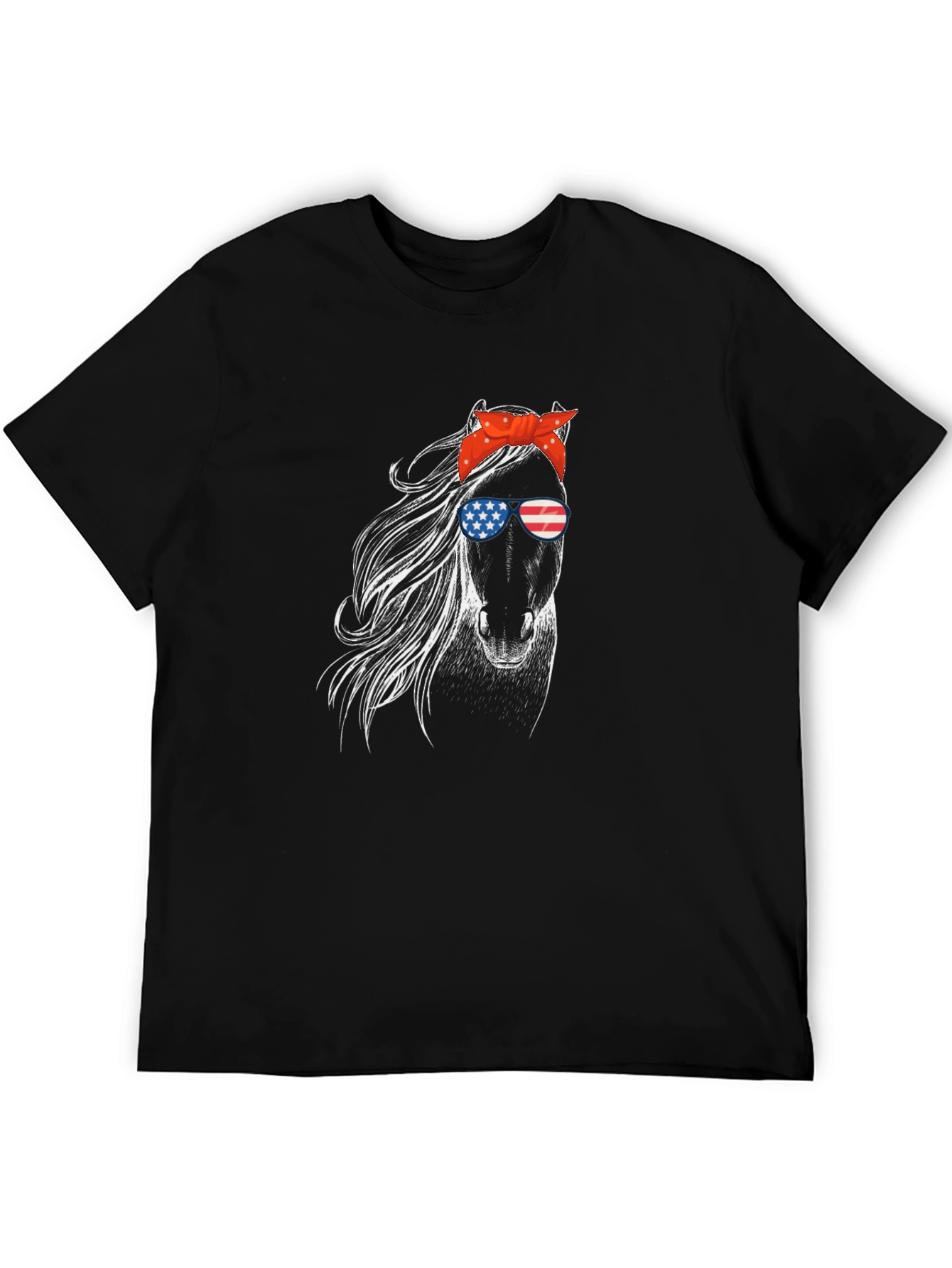 Patriotic Horse Graphic Tee - Black Cotton