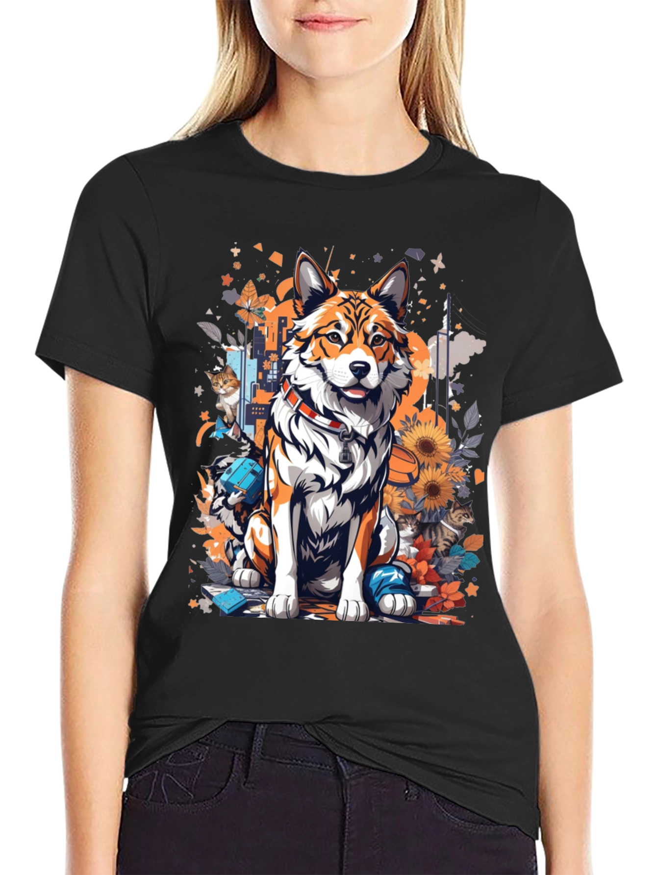 Dog and Cat Art T-Shirt - Stylish Animal Print