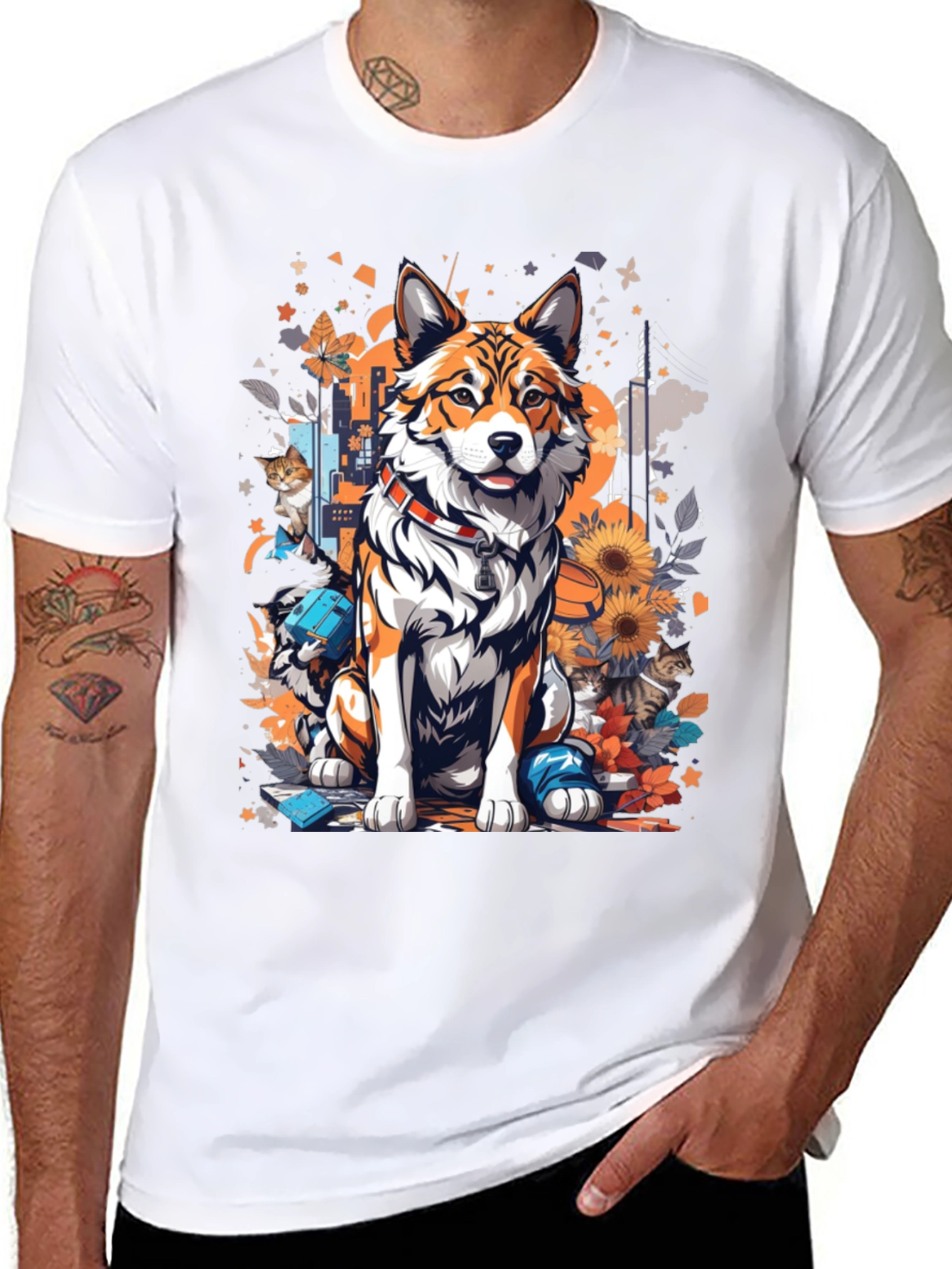 Dog and Cat Art T-Shirt - Stylish Animal Print