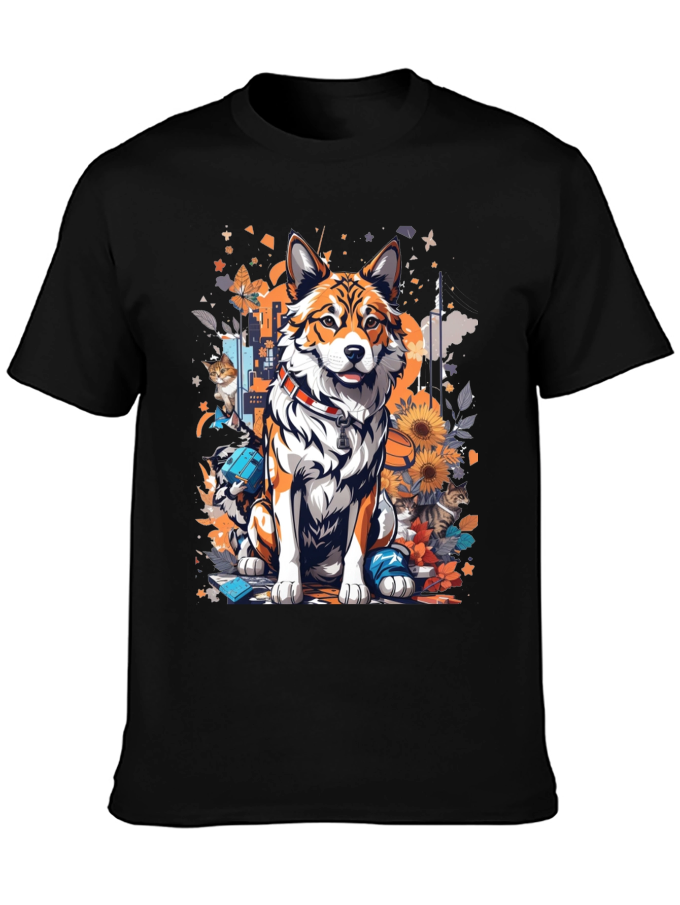 Dog and Cat Art T-Shirt - Stylish Animal Print