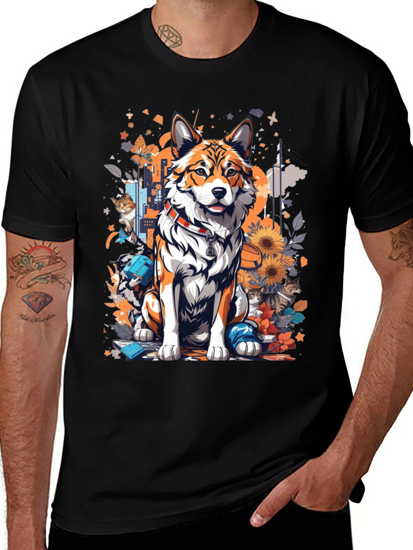 Dog and Cat Art T-Shirt - Stylish Animal Print